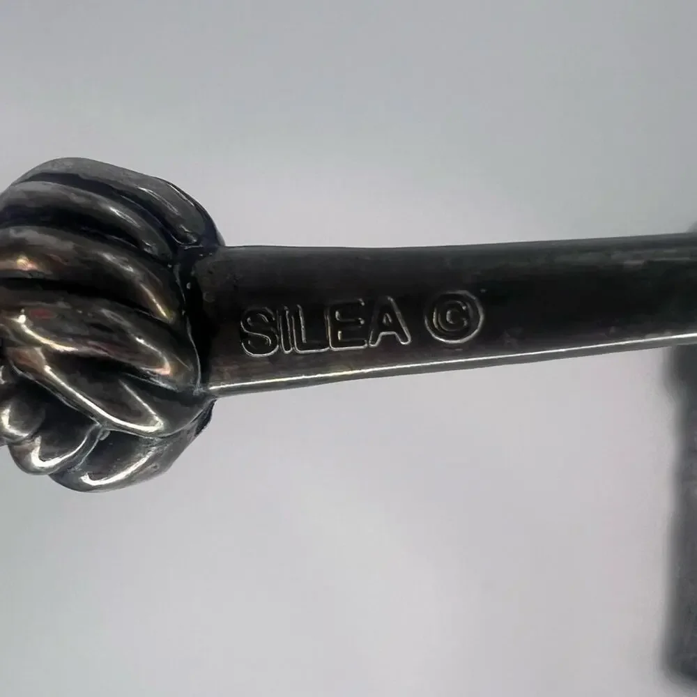Silea Silver Vintage 80s Cheese Serving Set Knife & Fork Braided Cord Set of 2